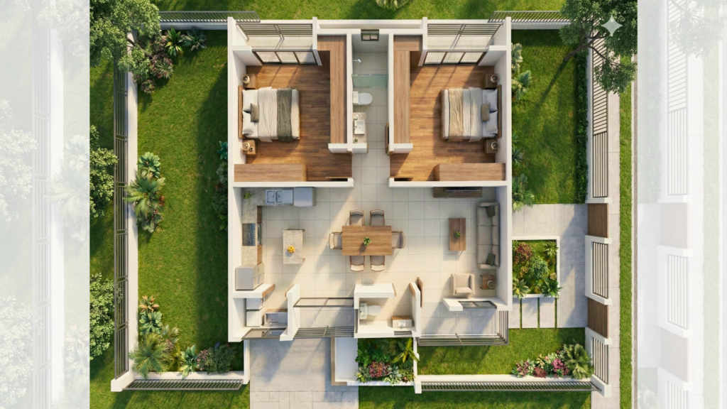 Diseño de Departamento de 2 Recámaras: Eficiencia y Planos